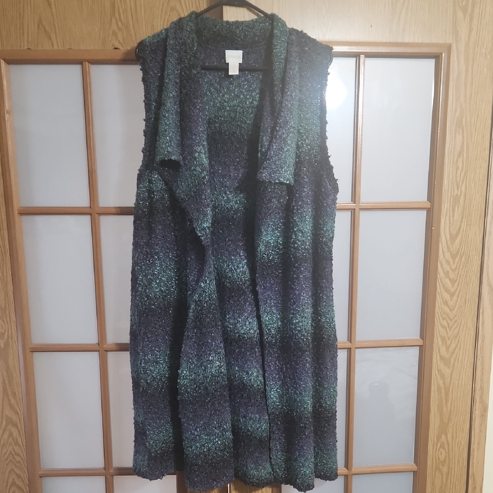 Chico's Rowan Mermaidcore Waterfall Open Sleeveless Textured Cardigan Sweater